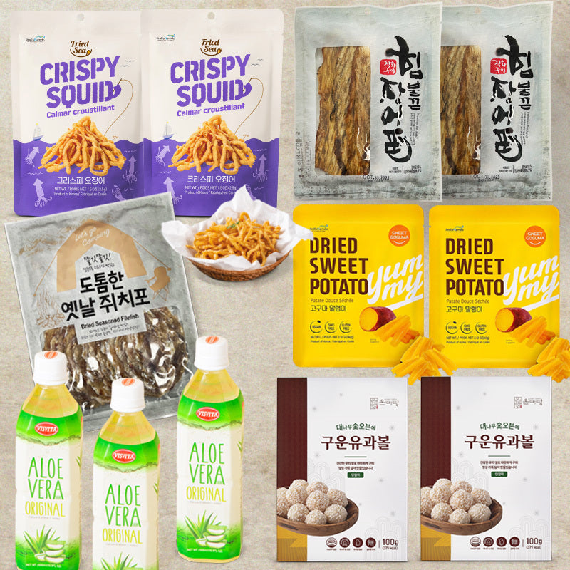 [Bundle Set] 2 Fried Seaweed Snacks + 3 Fried Squid Snacks + 3 Eel Snacks + 2 Dried Filefish Snacks