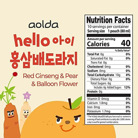 [Aolda] Korean Pear and Red Ginseng Juice Pouches 80ml x 20
